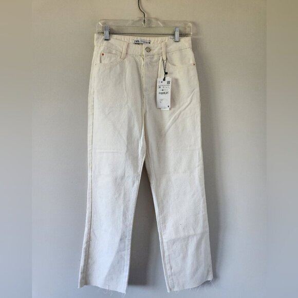 NWT ZARA | Chic Jeans Straight Fit High Rise Rigid Ankle Cream Sz 4 - Picture 1 of 6